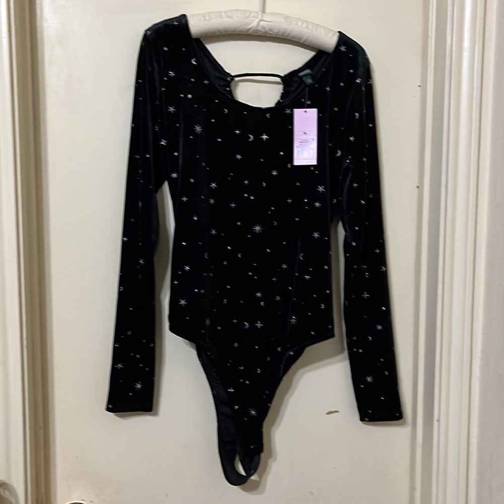 Women’s Open Black Lace-up Bodysuit Wild Fable Black Galaxy  NWT